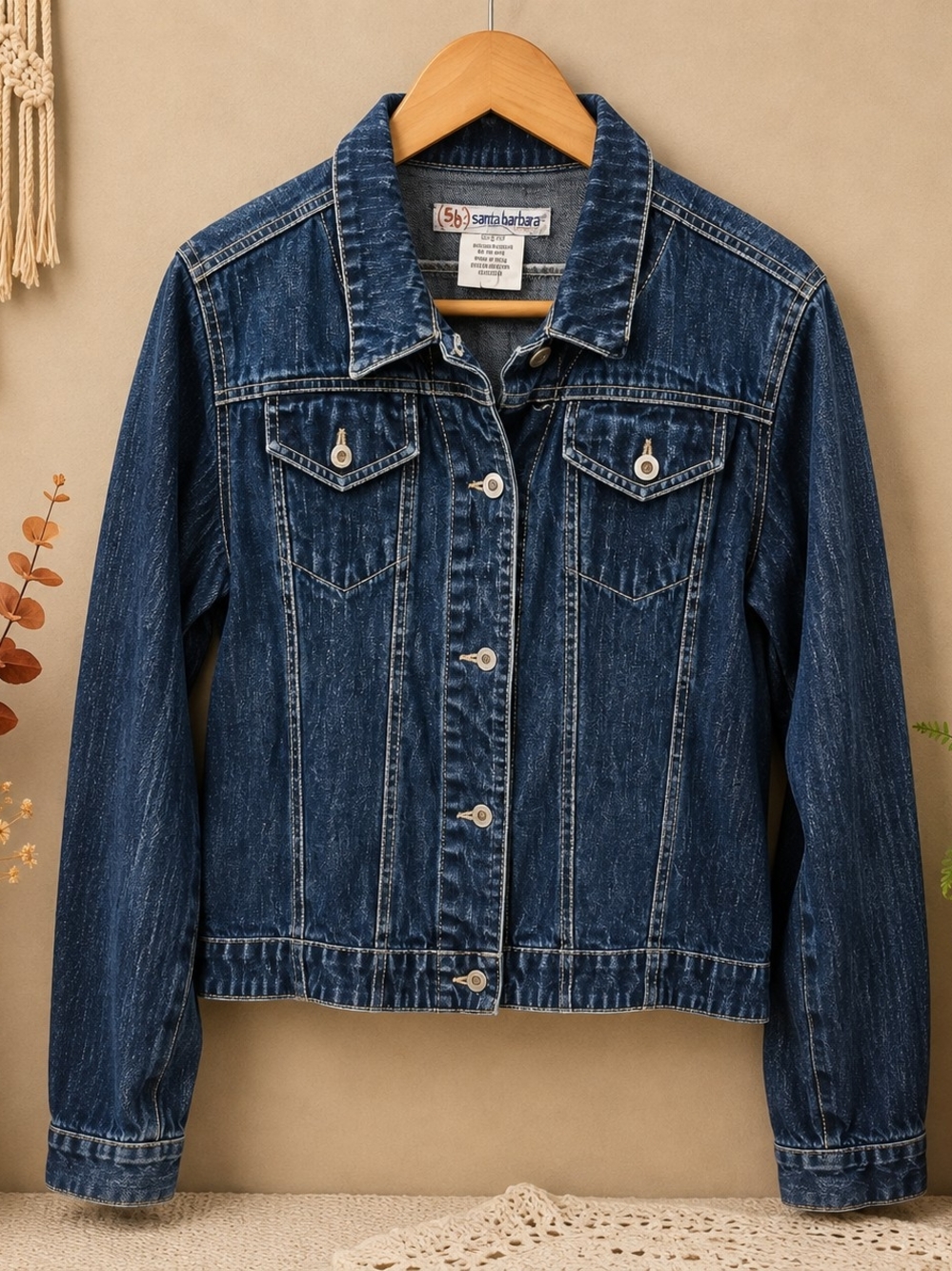 Santa Barbara Y2K Dark Wash Denim Jean Jacket Cotton Size L